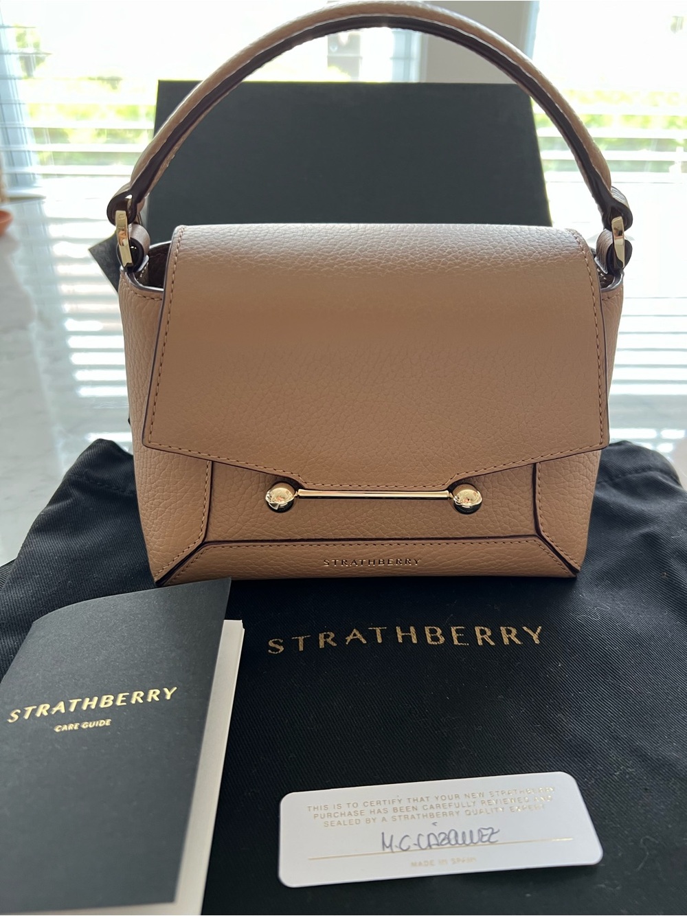 Strathberry Nano Mosiac Grained Leather Top Handle Bag